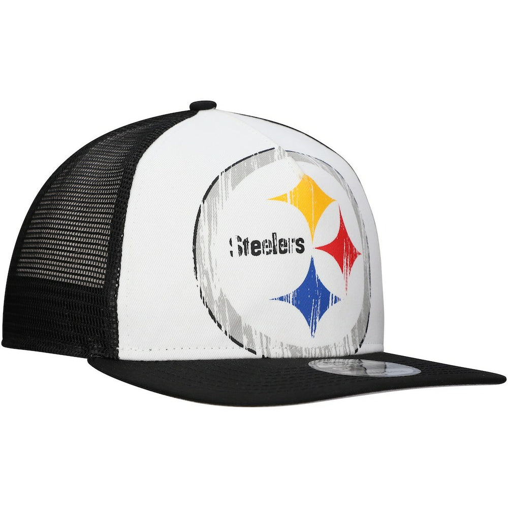 New Era Pittsburgh Steelers Distressed 9FIFTY A-Frame Snapback Hat - White/Black Hats