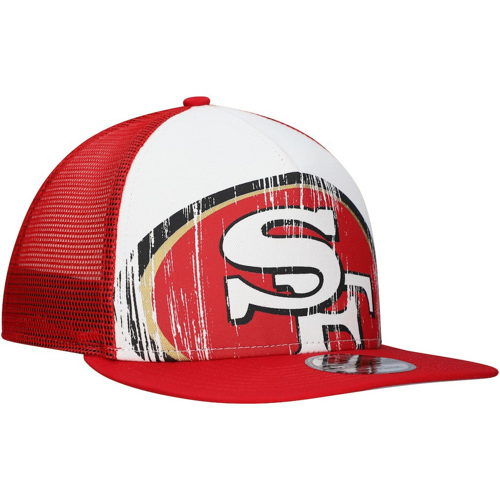 New Era San Francisco 49ers Distressed 9FIFTY A-Frame Snapback Hat - White/Scarlet Hats