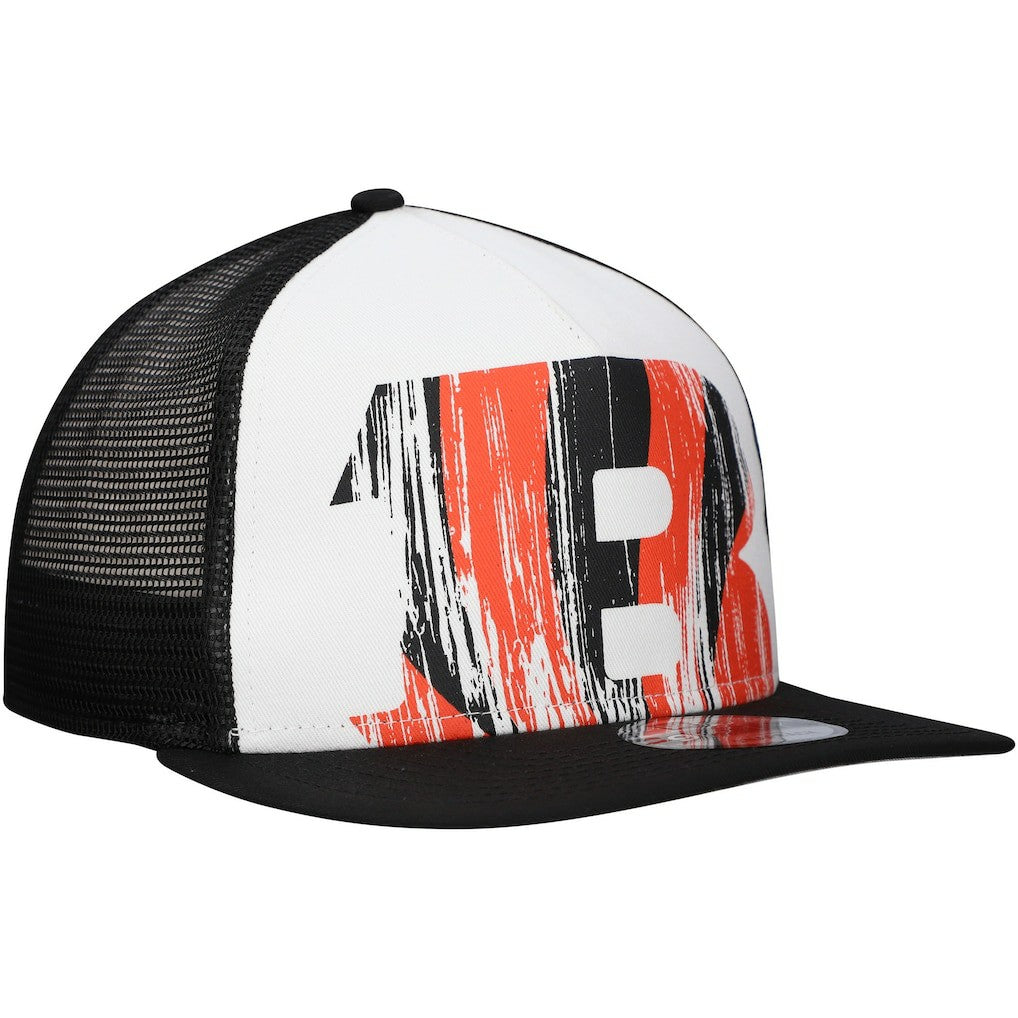 New Era Cincinnati Bengals Distressed 9FIFTY A-Frame Snapback Hat - White/Black Hats