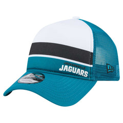 Jacksonville Jaguars New Era Color-Block 9FORTY A-Frame Trucker Adjustable Hat - White/Teal Hats