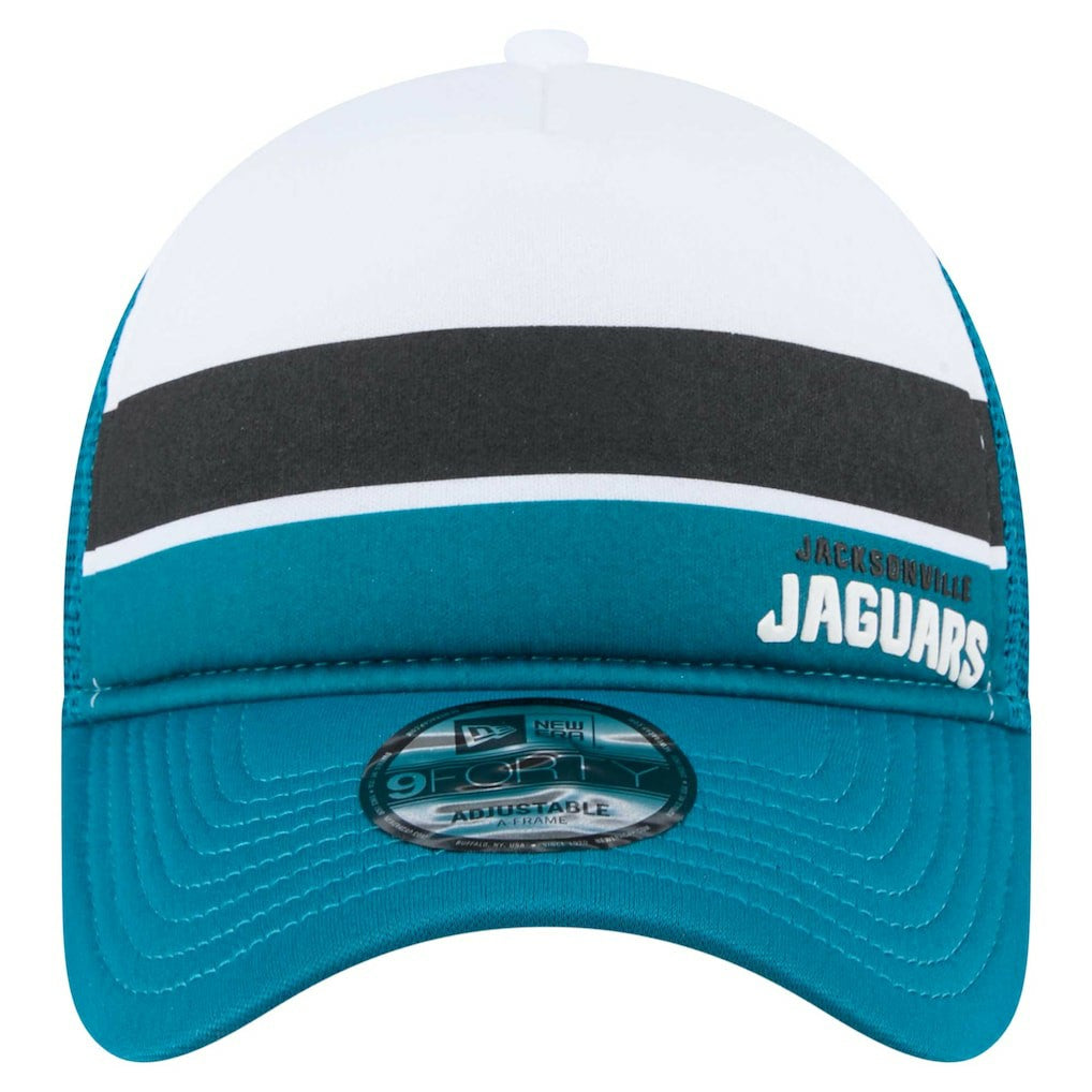 Jacksonville Jaguars New Era Color-Block 9FORTY A-Frame Trucker Adjustable Hat - White/Teal Hats