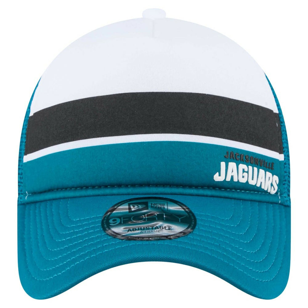 Jacksonville Jaguars New Era Color-Block 9FORTY A-Frame Trucker Adjustable Hat - White/Teal Hats