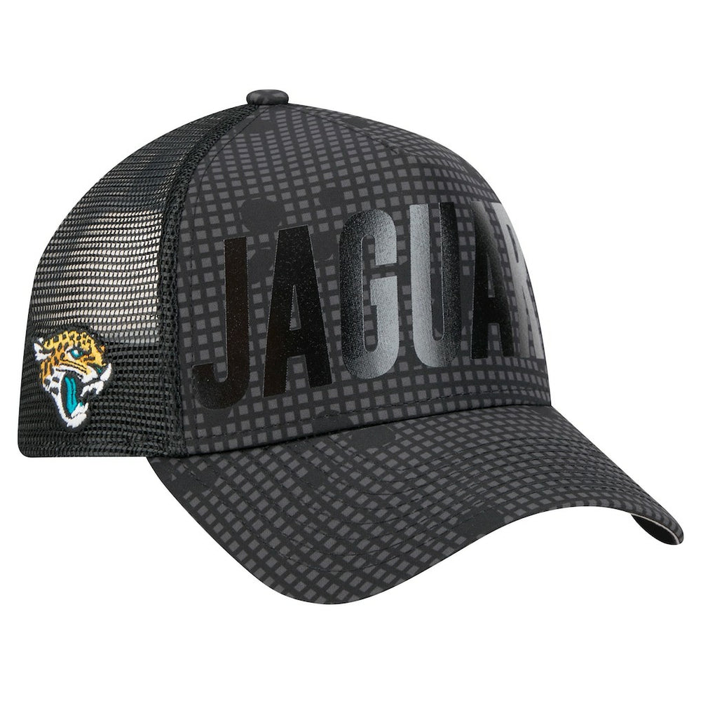 Jacksonville Jaguars New Era Midnight Ink Tonal Text A-Frame Trucker 9FORTY Adjustable Hat - Black Hats