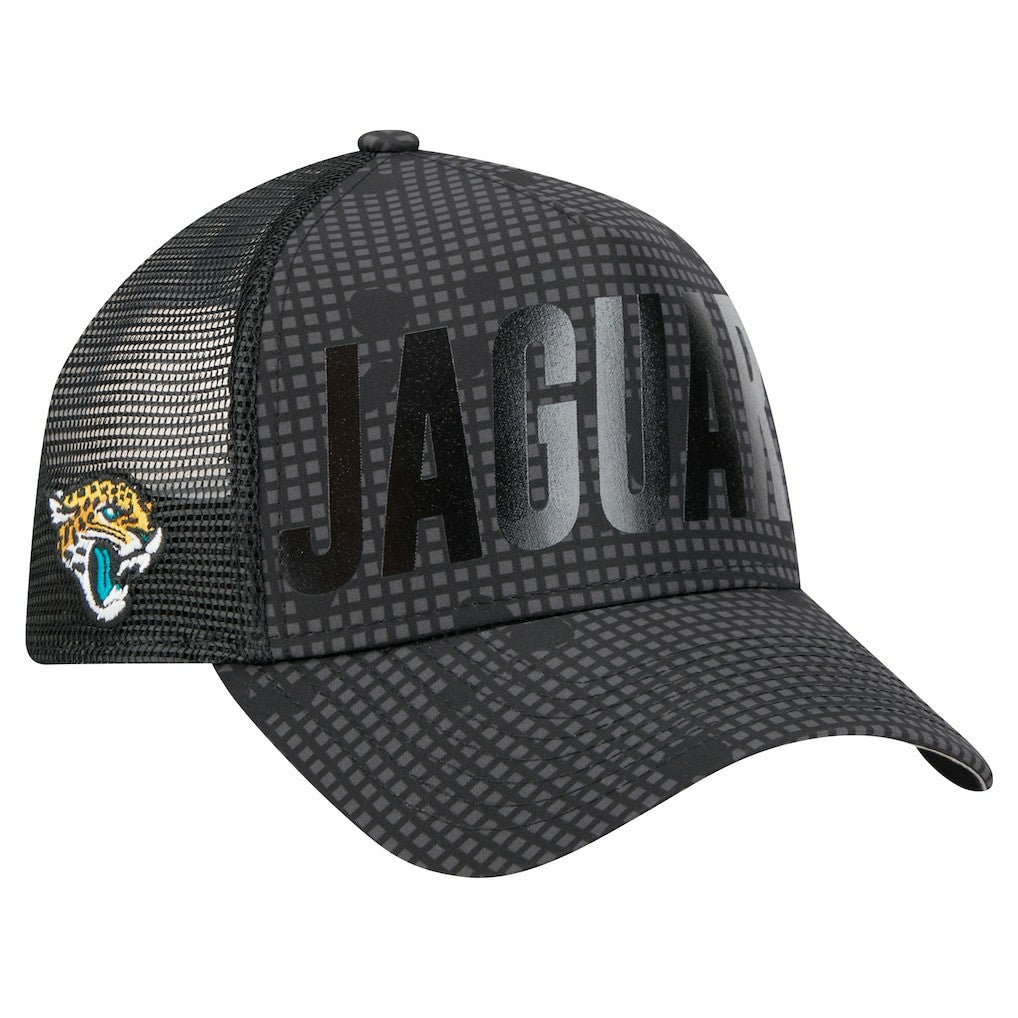 Jacksonville Jaguars New Era Midnight Ink Tonal Text A-Frame Trucker 9FORTY Adjustable Hat - Black Hats