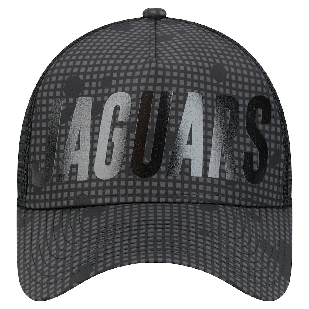 Jacksonville Jaguars New Era Midnight Ink Tonal Text A-Frame Trucker 9FORTY Adjustable Hat - Black Hats