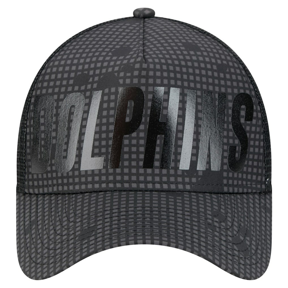 Miami Dolphins New Era Midnight Ink Tonal Text A-Frame Trucker 9FORTY Adjustable Hat - Black Hats