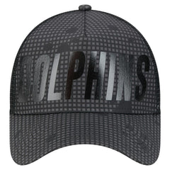 Miami Dolphins New Era Midnight Ink Tonal Text A-Frame Trucker 9FORTY Adjustable Hat - Black Hats