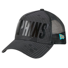 Miami Dolphins New Era Midnight Ink Tonal Text A-Frame Trucker 9FORTY Adjustable Hat - Black Hats