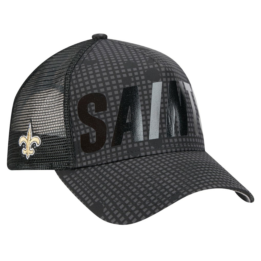 New Orleans Saints New Era Midnight Ink Tonal Text A-Frame Trucker 9FORTY Adjustable Hat - Black Hats