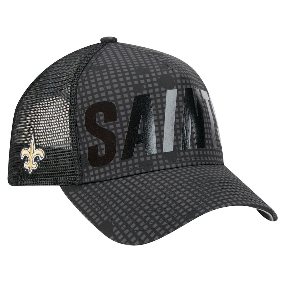 New Orleans Saints New Era Midnight Ink Tonal Text A-Frame Trucker 9FORTY Adjustable Hat - Black Hats