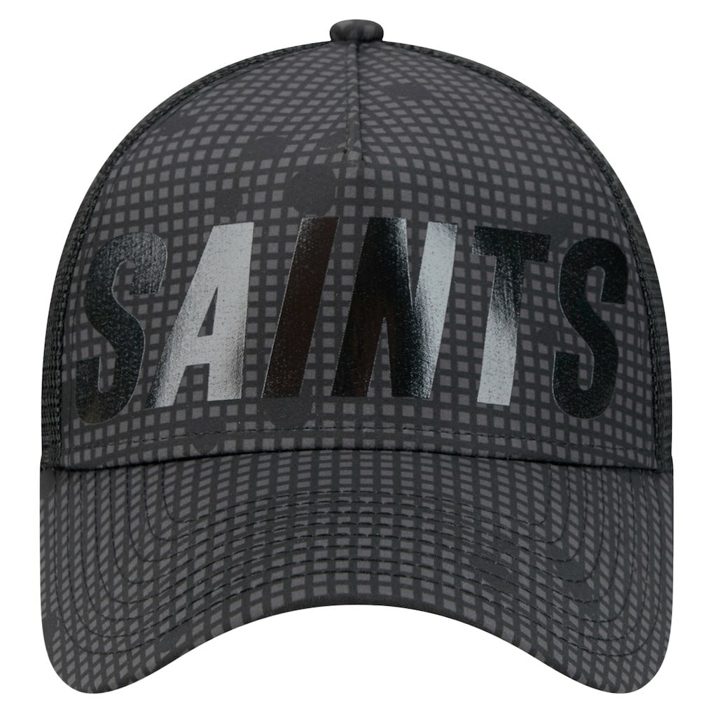 New Orleans Saints New Era Midnight Ink Tonal Text A-Frame Trucker 9FORTY Adjustable Hat - Black Hats