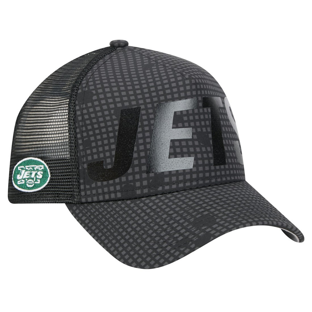 New York Jets New Era Throwback Midnight Ink Tonal Text A-Frame Trucker 9FORTY Adjustable Hat - Black Hats