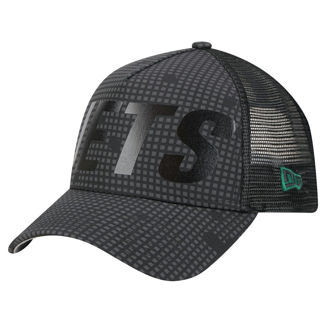 New York Jets New Era Throwback Midnight Ink Tonal Text A-Frame Trucker 9FORTY Adjustable Hat - Black Hats