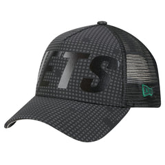 New York Jets New Era Throwback Midnight Ink Tonal Text A-Frame Trucker 9FORTY Adjustable Hat - Black Hats