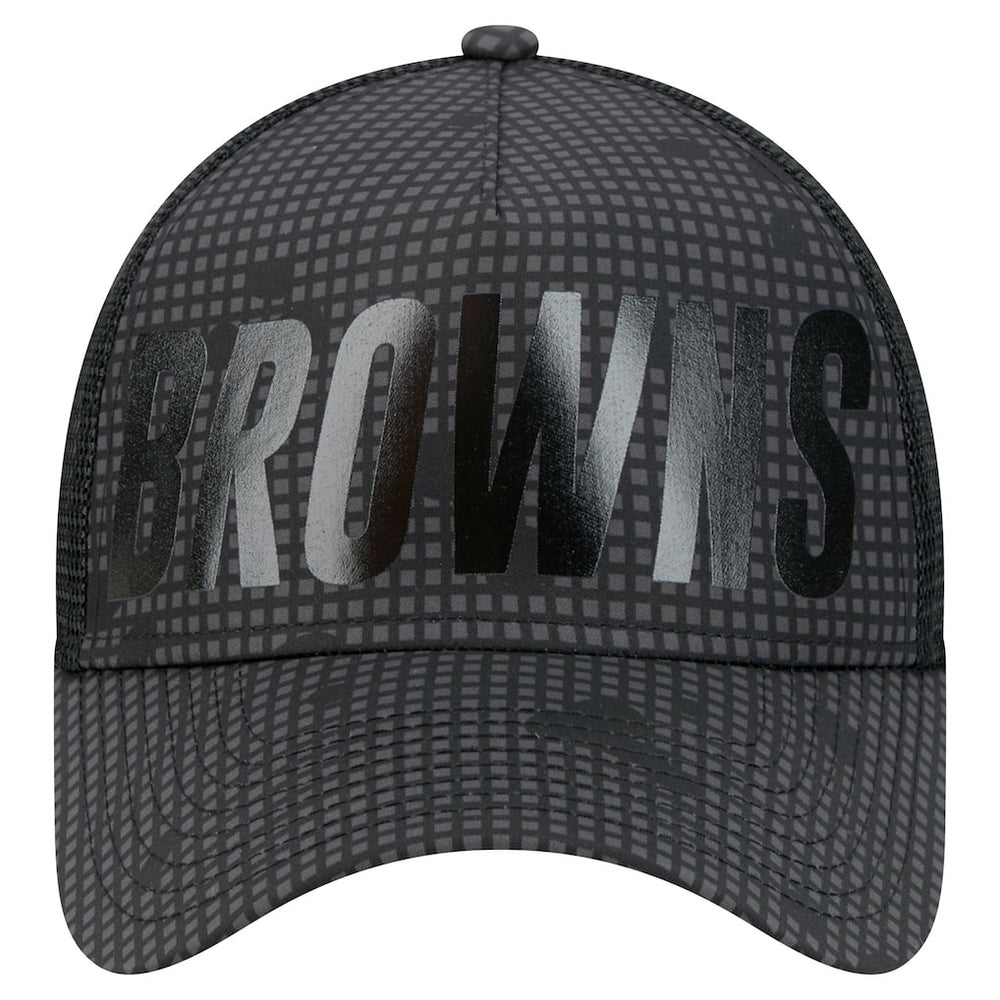 Cleveland Browns New Era Throwback Midnight Ink Tonal Text A-Frame Trucker 9FORTY Adjustable Hat - Black Hats
