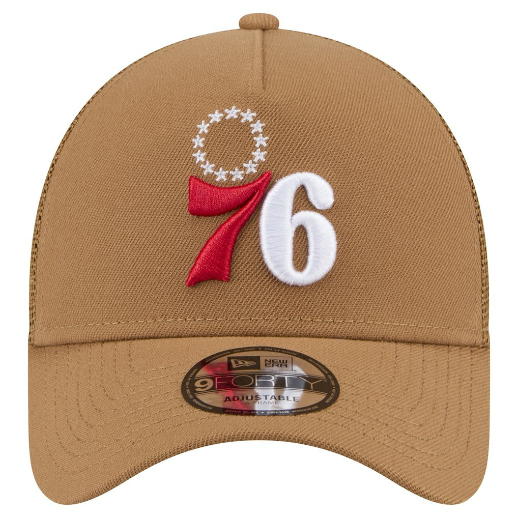 Philadelphia 76ers 9FORTY A-Frame Trucker Adjustable Hat Tan - New Era