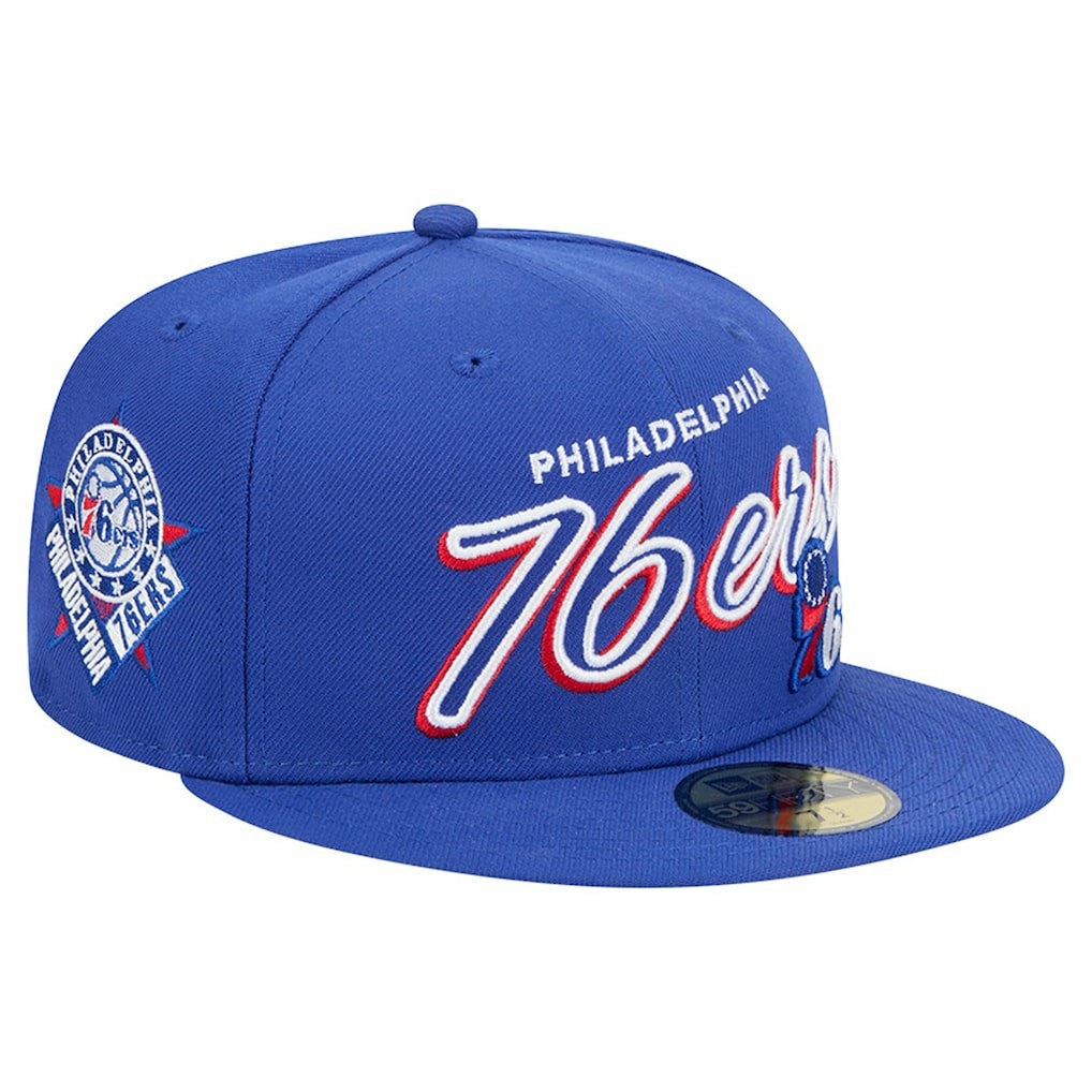 Philadelphia 76ers Sport Night Script Sided 59FIFTY Fitted Hat Royal - New Era