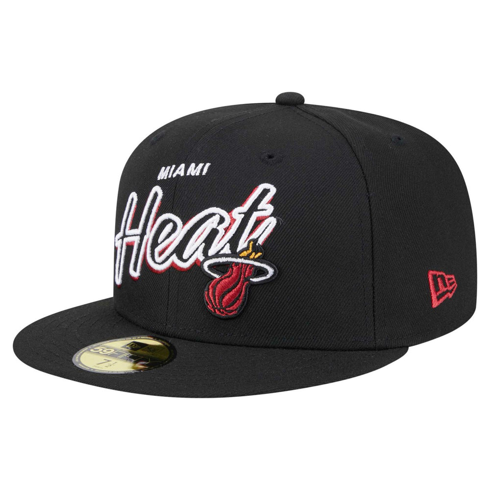 Miami Heat Sport Night Script Sided 59FIFTY Fitted Hat Black - New Era