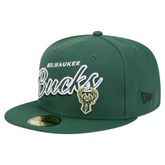 Milwaukee Bucks Sport Night Script Sided 59FIFTY Fitted Hat Hunter Green - New Era