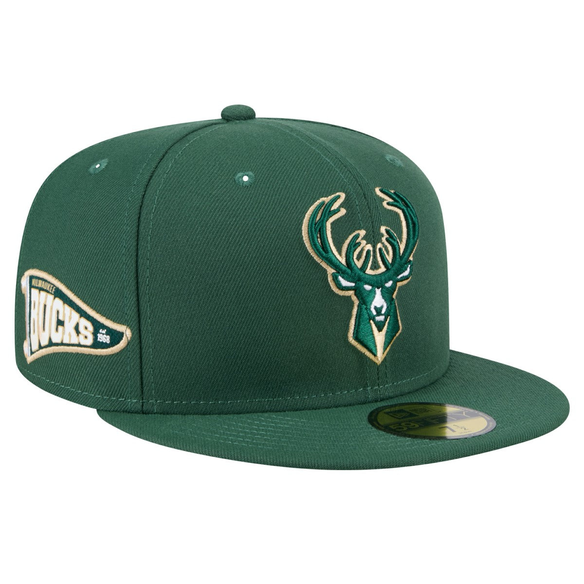 Milwaukee Bucks Throwback Pennant 59FIFTY Fitted Hat Hunter Green - New Era