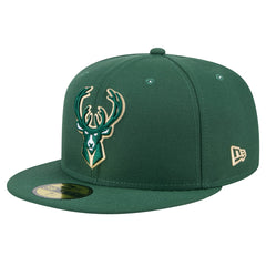 Milwaukee Bucks Throwback Pennant 59FIFTY Fitted Hat Hunter Green - New Era
