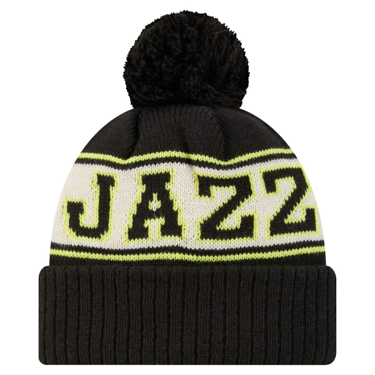 Utah Jazz Throwback Retro Cuffed Knit Hat with Pom Black - New Era