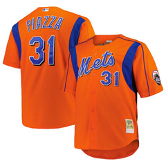 Mike Piazza New York Mets Mitchell & Ness Big & Tall Cooperstown Mesh Batting Practice Jersey - Orange Jerseys