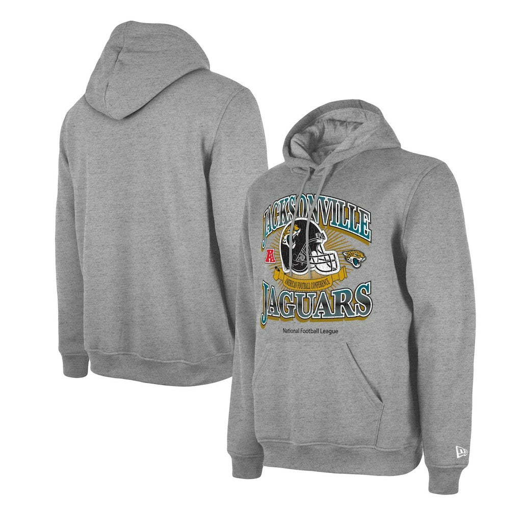 Jacksonville Jaguars New Era Retro Pullover Hoodie - Heather Gray Hoodies