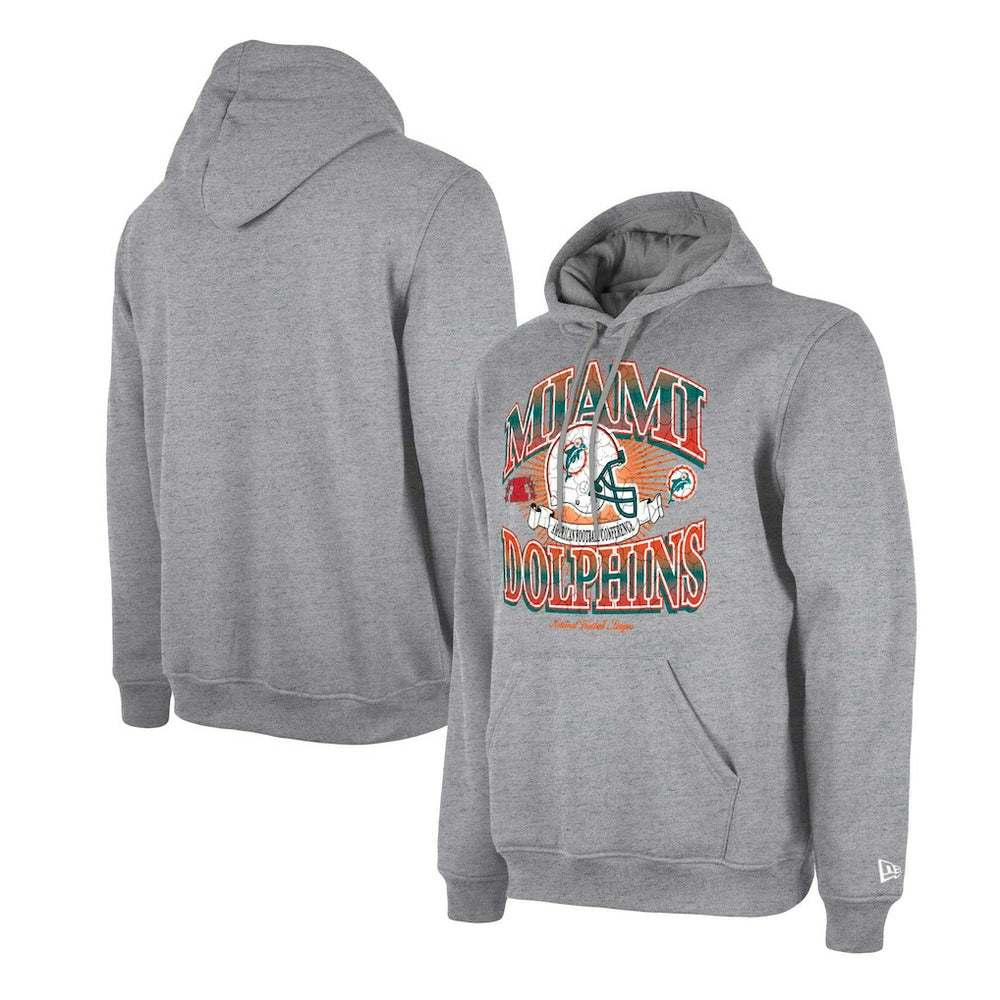 Miami Dolphins New Era Retro Pullover Hoodie - Heather Gray Hoodies