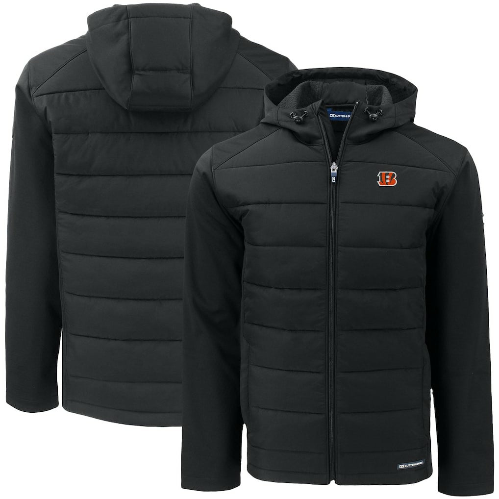 Cincinnati Bengals Cutter & Buck Big & Tall Evoke Hybrid Eco Softshell Recycled Full-Zip Hooded Jacket - Black Jackets