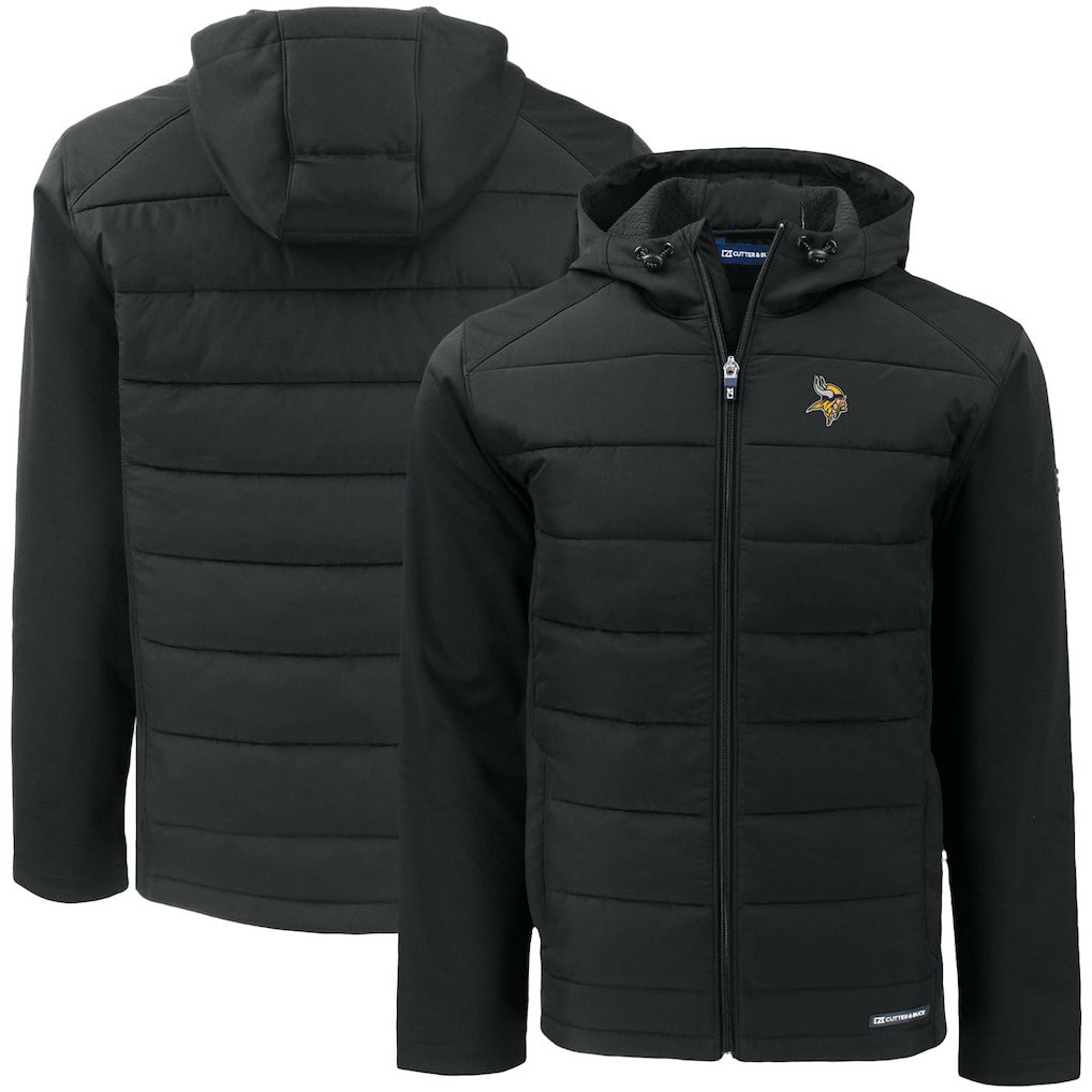 Minnesota Vikings Cutter & Buck Big & Tall Evoke Hybrid Eco Softshell Recycled Full-Zip Hooded Jacket - Black Jackets