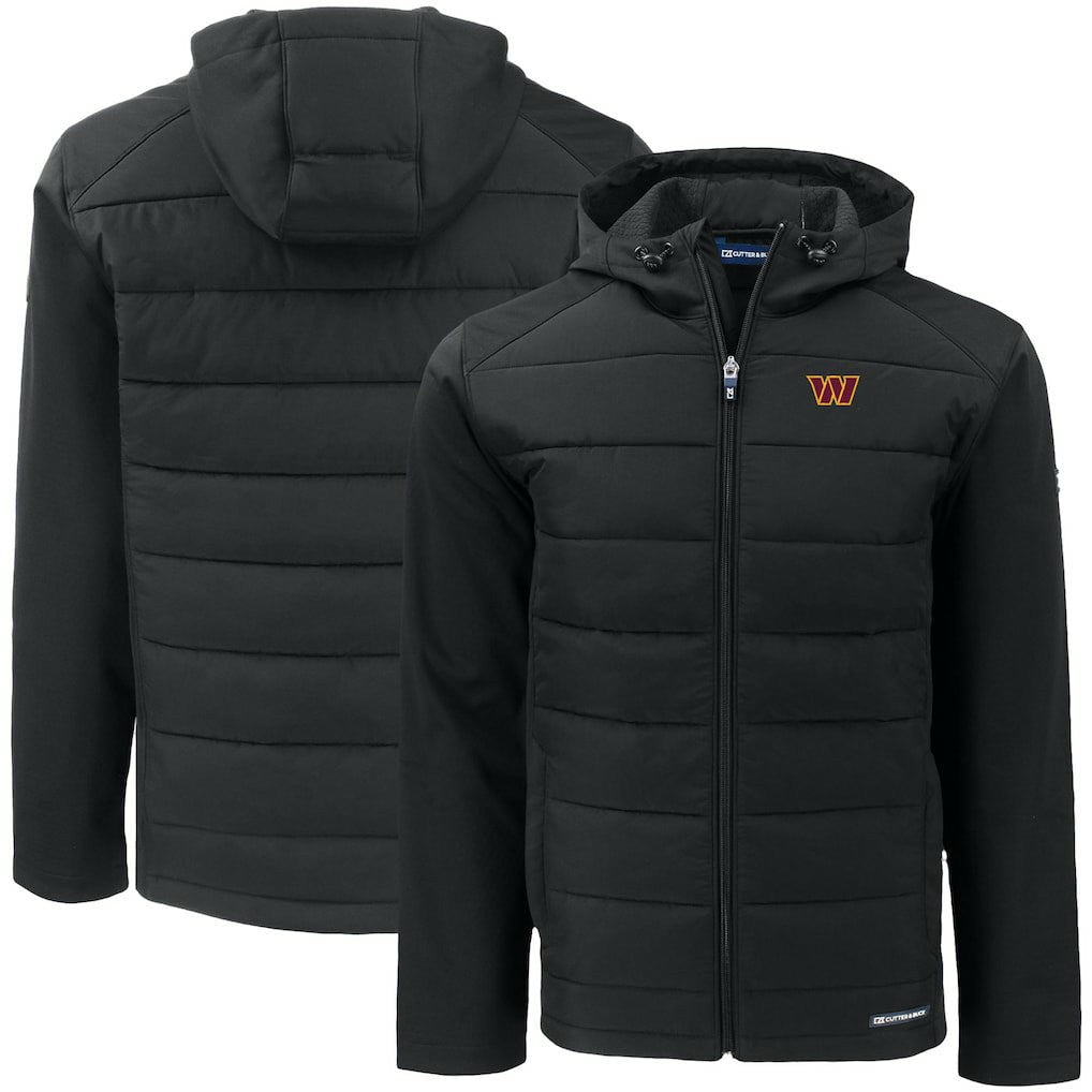 Washington Commanders Cutter & Buck Big & Tall Evoke Hybrid Eco Softshell Recycled Full-Zip Hooded Jacket - Black Jackets