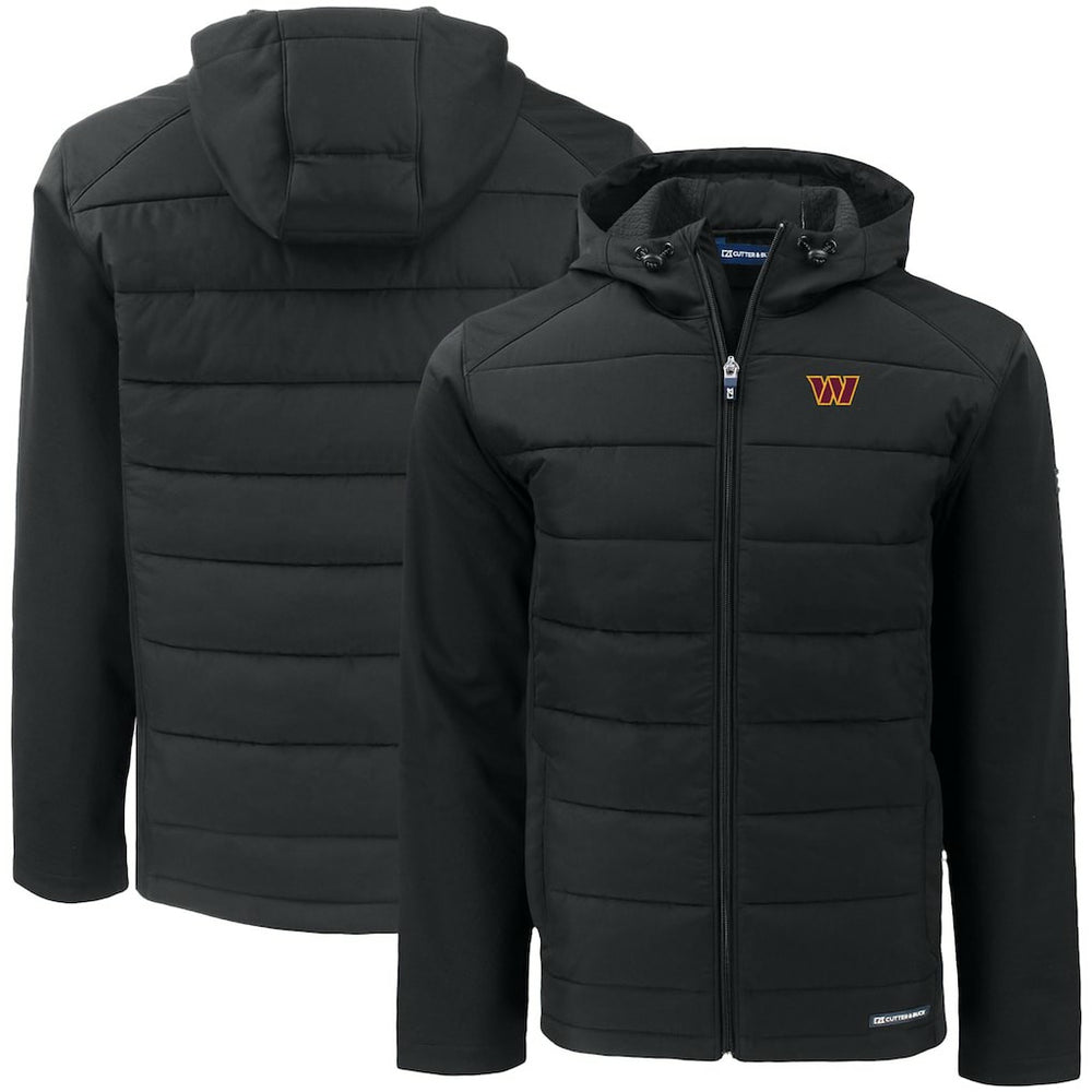 Washington Commanders Cutter & Buck Big & Tall Evoke Hybrid Eco Softshell Recycled Full-Zip Hooded Jacket - Black Jackets