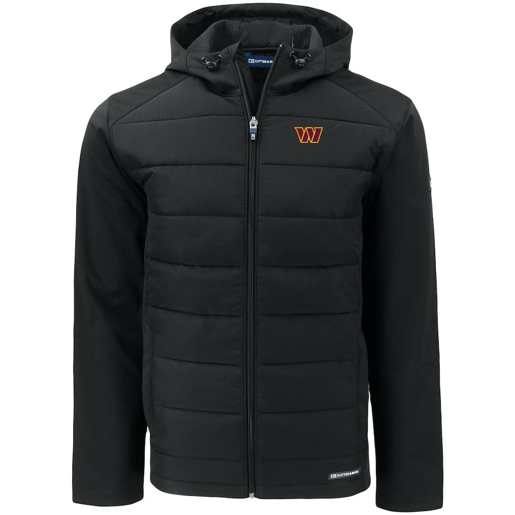 Washington Commanders Cutter & Buck Big & Tall Evoke Hybrid Eco Softshell Recycled Full-Zip Hooded Jacket - Black Jackets