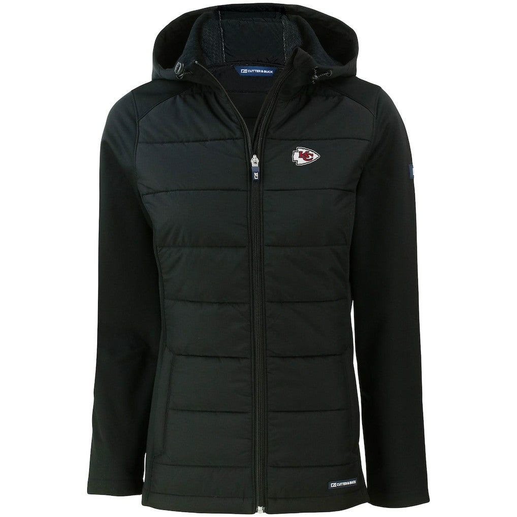 Kansas City Chiefs Cutter & Buck Women's Evoke PrimaLoft Hybrid Eco Softshell Recycled Full-Zip Hooded Jacket - Black Jackets