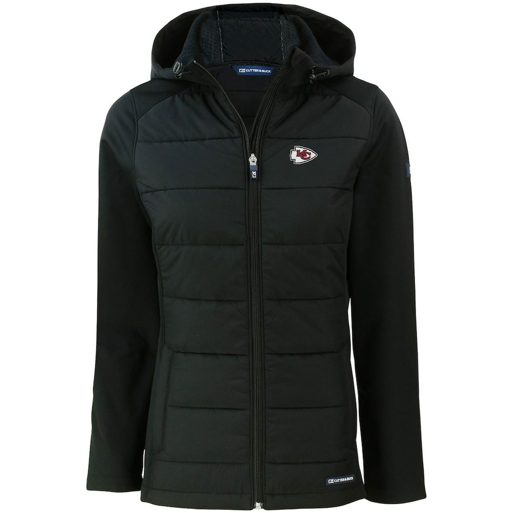 Kansas City Chiefs Cutter & Buck Women's Evoke PrimaLoft Hybrid Eco Softshell Recycled Full-Zip Hooded Jacket - Black Jackets
