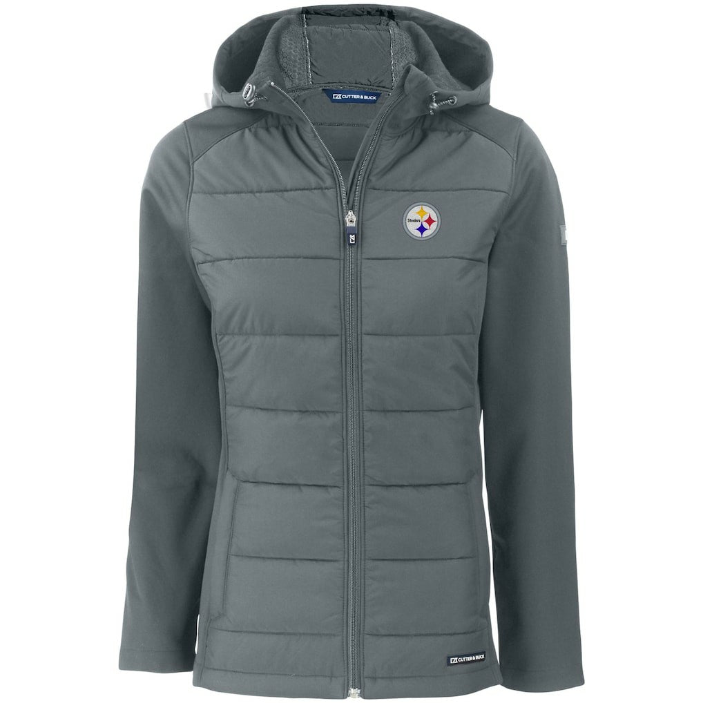 Pittsburgh Steelers Cutter & Buck Women's Evoke PrimaLoft Hybrid Eco Softshell Recycled Full-Zip Hooded Jacket - Gray Jackets