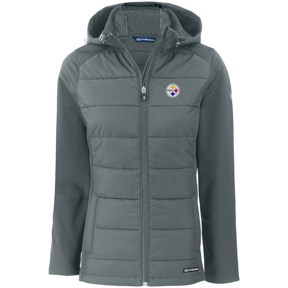 Pittsburgh Steelers Cutter & Buck Women's Evoke PrimaLoft Hybrid Eco Softshell Recycled Full-Zip Hooded Jacket - Gray Jackets