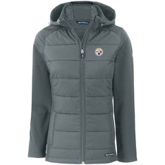 Pittsburgh Steelers Cutter & Buck Women's Evoke PrimaLoft Hybrid Eco Softshell Recycled Full-Zip Hooded Jacket - Gray Jackets