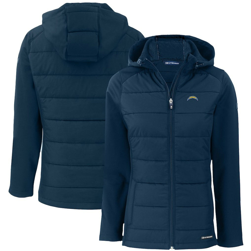 Los Angeles Chargers Cutter & Buck Women's Evoke PrimaLoft Hybrid Eco Softshell Recycled Full-Zip Hooded Jacket - Navy Jackets