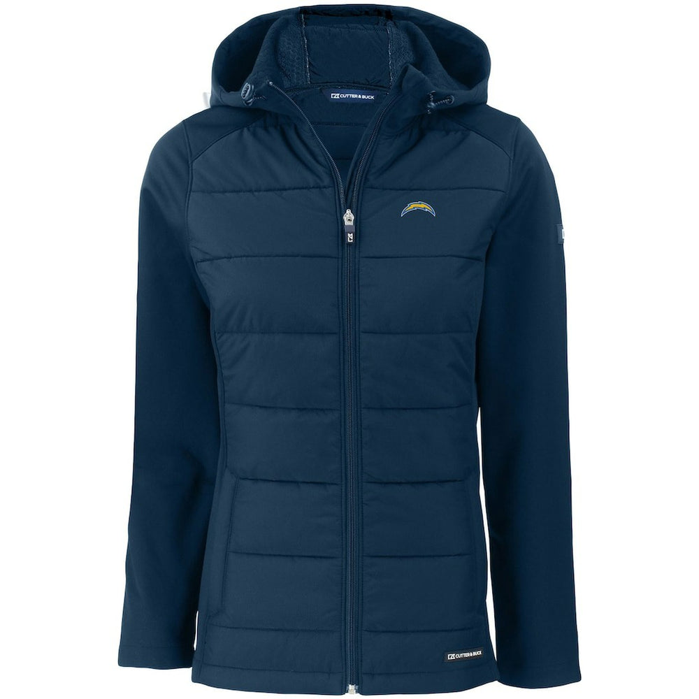 Los Angeles Chargers Cutter & Buck Women's Evoke PrimaLoft Hybrid Eco Softshell Recycled Full-Zip Hooded Jacket - Navy Jackets