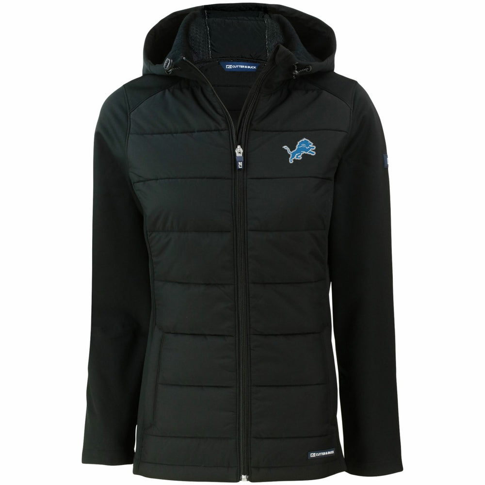 Detroit Lions Cutter & Buck Women's Evoke PrimaLoft Hybrid Eco Softshell Recycled Full-Zip Hooded Jacket - Black Jackets