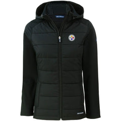 Pittsburgh Steelers Cutter & Buck Women's Evoke PrimaLoft Hybrid Eco Softshell Recycled Full-Zip Hooded Jacket - Black Jackets
