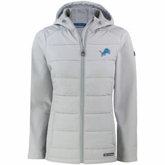 Detroit Lions Cutter & Buck Women's Evoke PrimaLoft Hybrid Eco Softshell Recycled Full-Zip Hooded Jacket - Gray Jackets