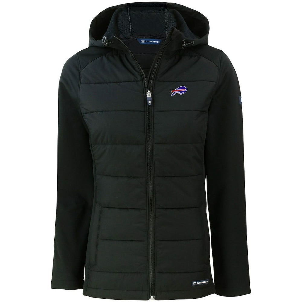 Buffalo Bills Cutter & Buck Women's Evoke PrimaLoft Hybrid Eco Softshell Recycled Full-Zip Hooded Jacket - Black Jackets