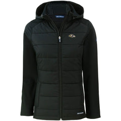 Baltimore Ravens Cutter & Buck Women's Evoke PrimaLoft Hybrid Eco Softshell Recycled Full-Zip Hooded Jacket - Black Jackets