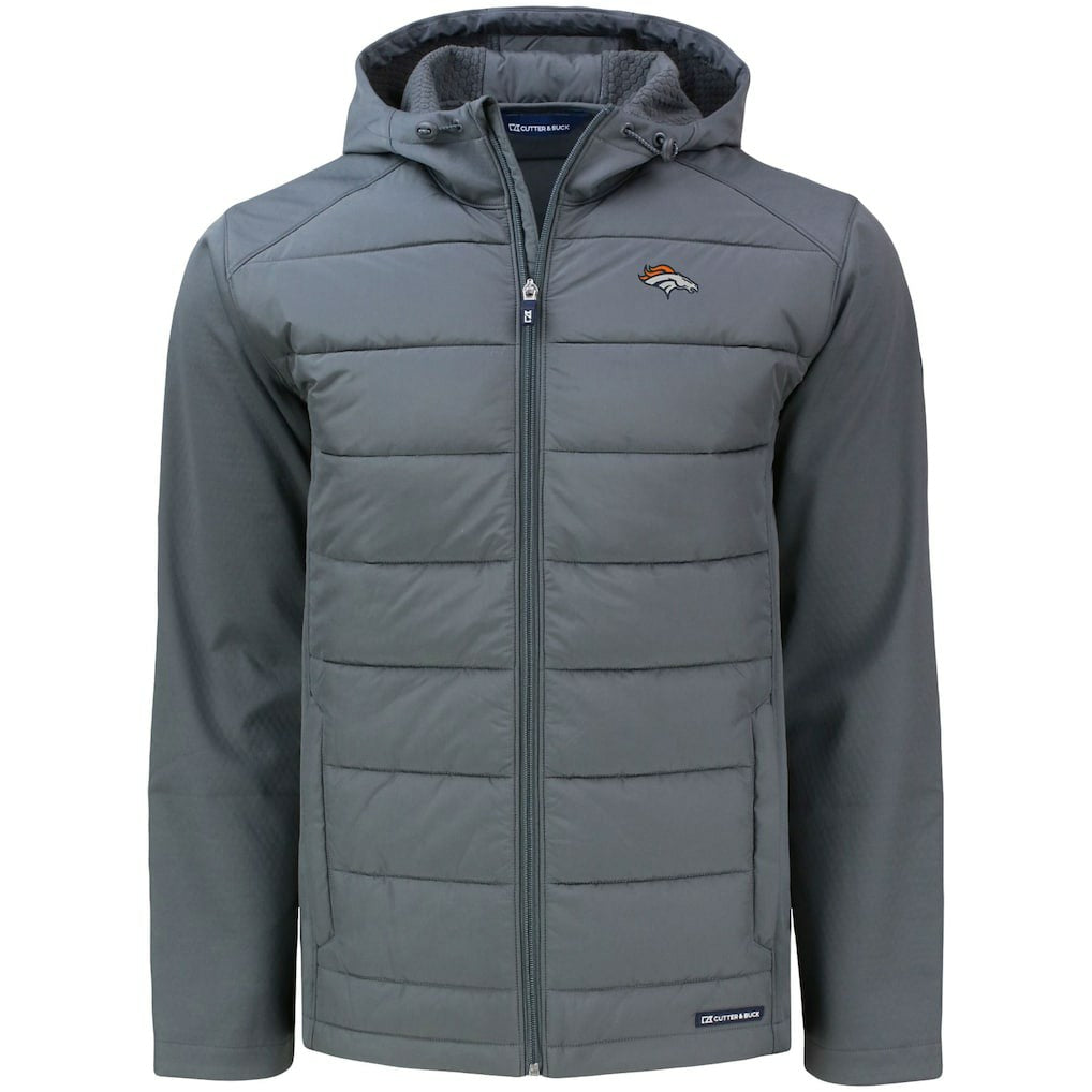 Denver Broncos Cutter & Buck Evoke PrimaLoft Hybrid Eco Softshell Recycled Full-Zip Hooded Jacket - Gray Jackets