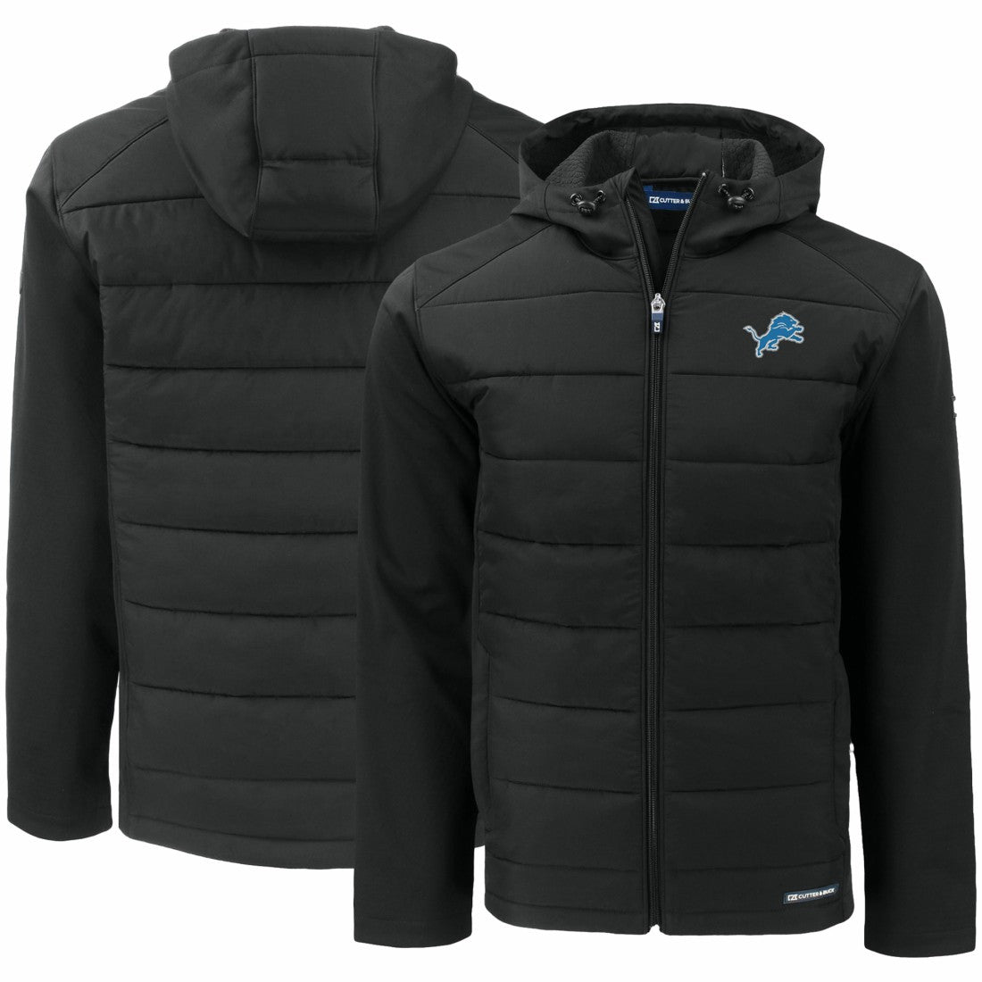 Detroit Lions Cutter & Buck Evoke PrimaLoft Hybrid Eco Softshell Recycled Full-Zip Hooded Jacket - Black Jackets