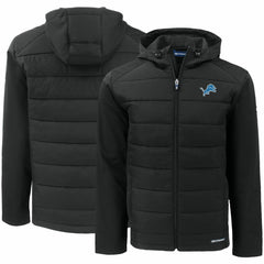 Detroit Lions Cutter & Buck Evoke PrimaLoft Hybrid Eco Softshell Recycled Full-Zip Hooded Jacket - Black Jackets