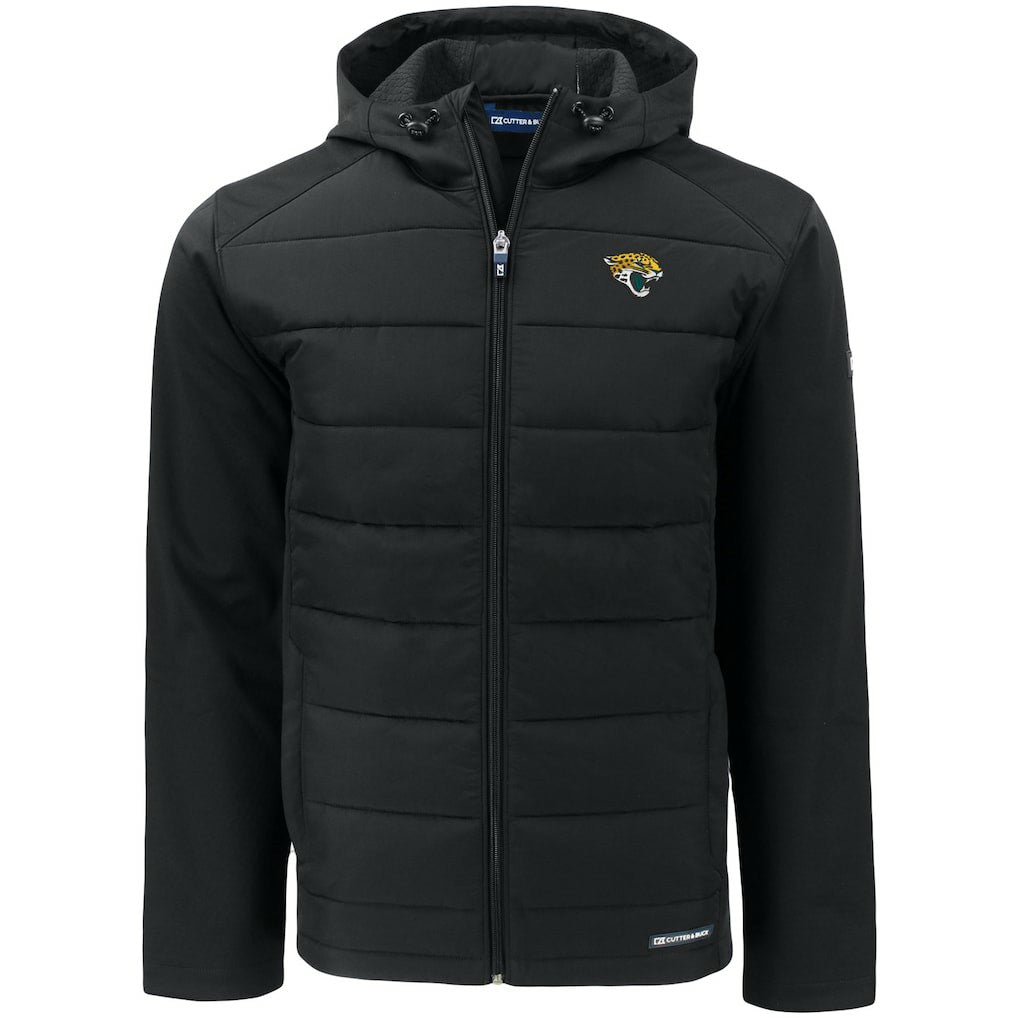 Jacksonville Jaguars Cutter & Buck Evoke PrimaLoft Hybrid Eco Softshell Recycled Full-Zip Hooded Jacket - Black Jackets